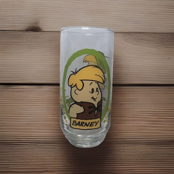 Vintage The Flintstone Kids Barney Rubble 1986 Pizza Hut Drinking Glass Promo - Picture 1 of 5